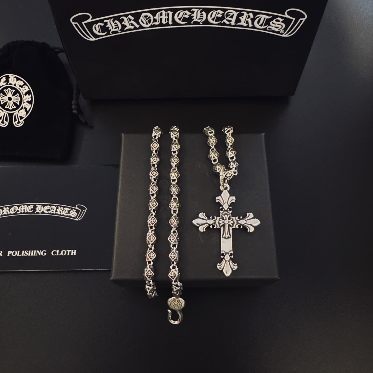 Chrome Hearts Silver Cross Pendant Necklace